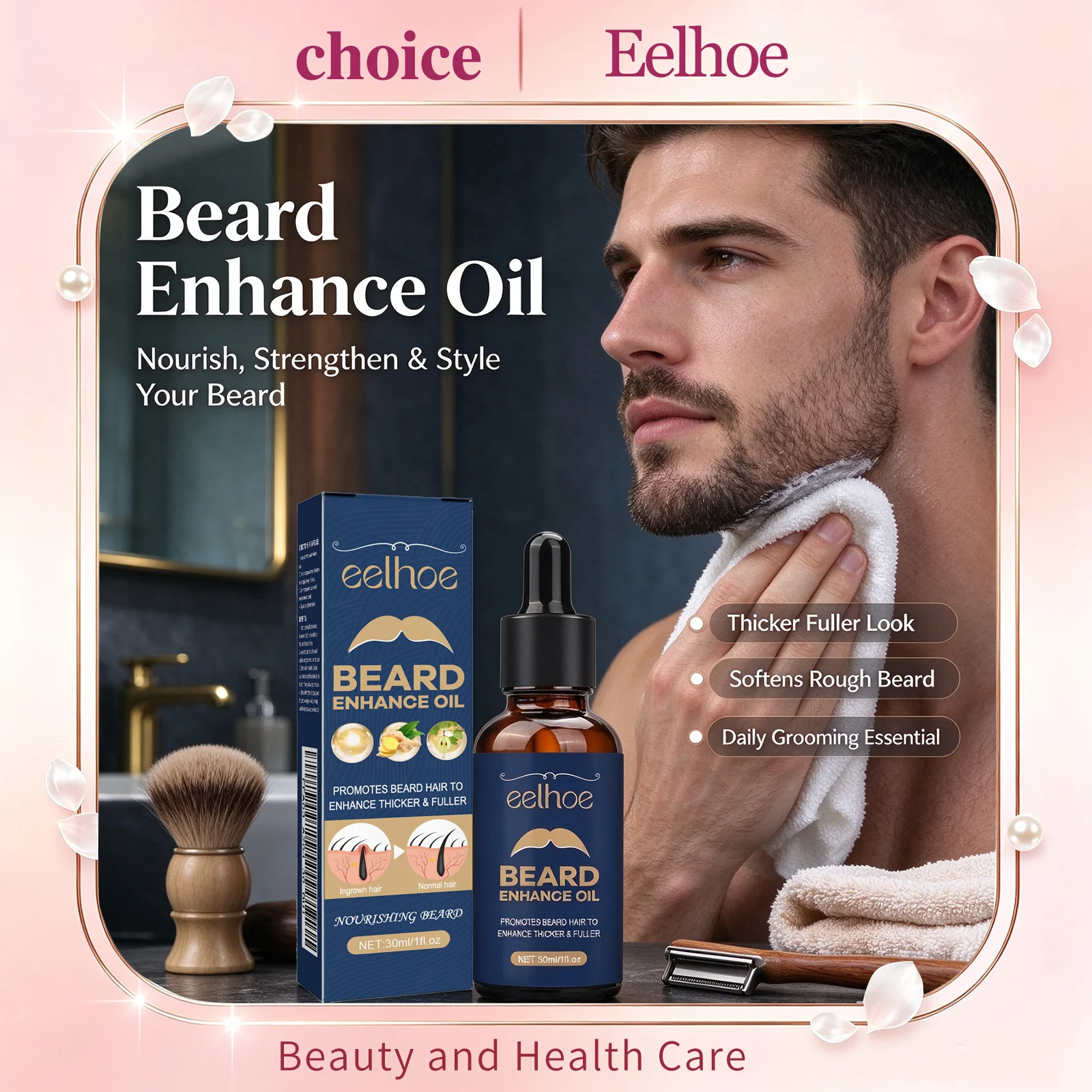 Eelhoe Beard Growth Oil For Men Nourishing Beard Care Serum Growth Treatment Softens Strengthen Styling Beard Grooming Essential