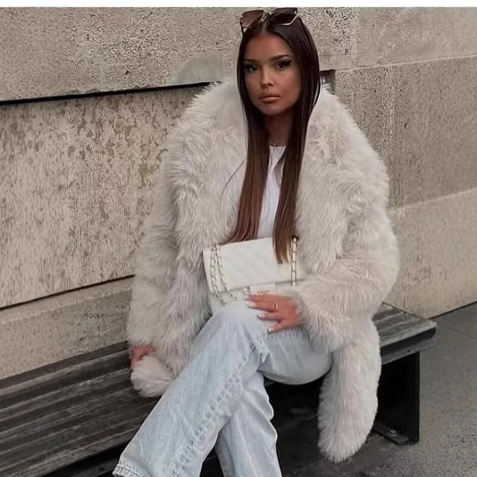 Faux Fur Coats Women Mid Length Turn Down Collar Coat Thick Warm Y2k Streetwear Elegant Jackets Outerwear Autumn Winter 2025