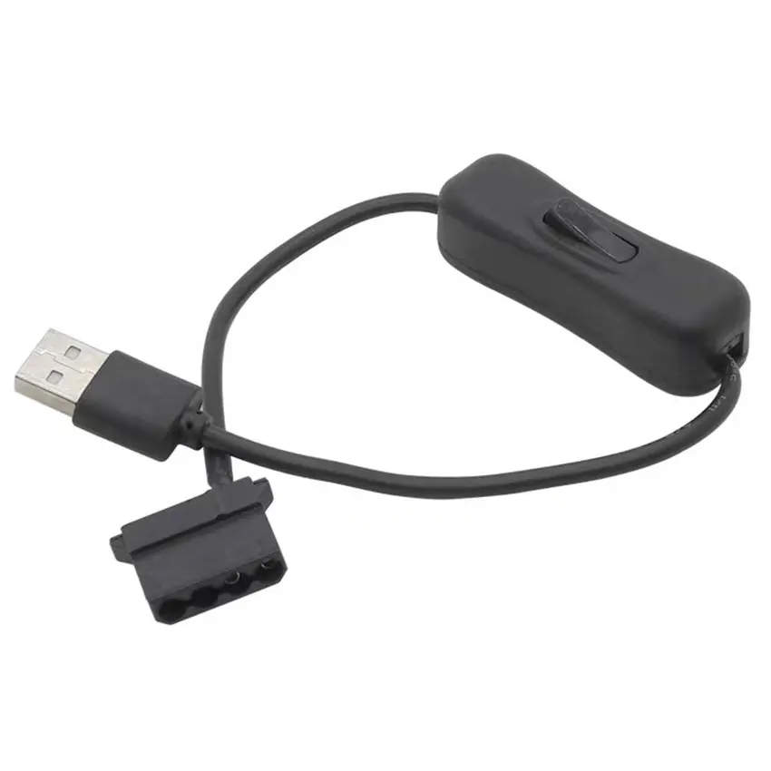 USB para 4 Pin Molex com Switch, PC Fan Cabo Conector, Cabo de 12V a 5V, 30cm