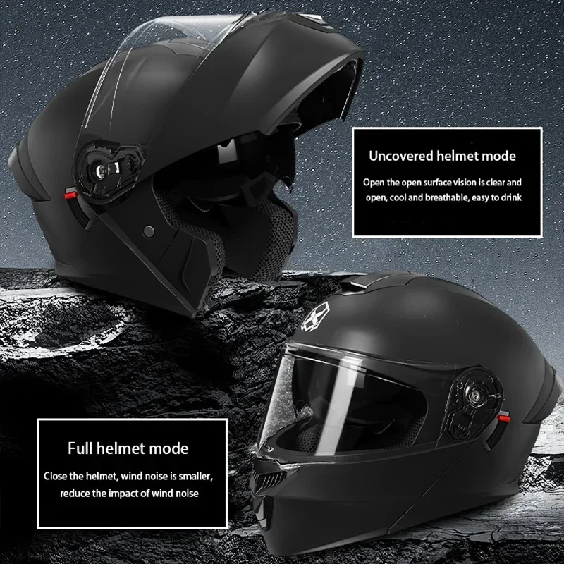 Casco de cara completa abatible para Moto eléctrica para hombres y mujeres con certificación DOT de alta calidad, visera de doble espejo, casco de seguridad para carreras con dos y una escena