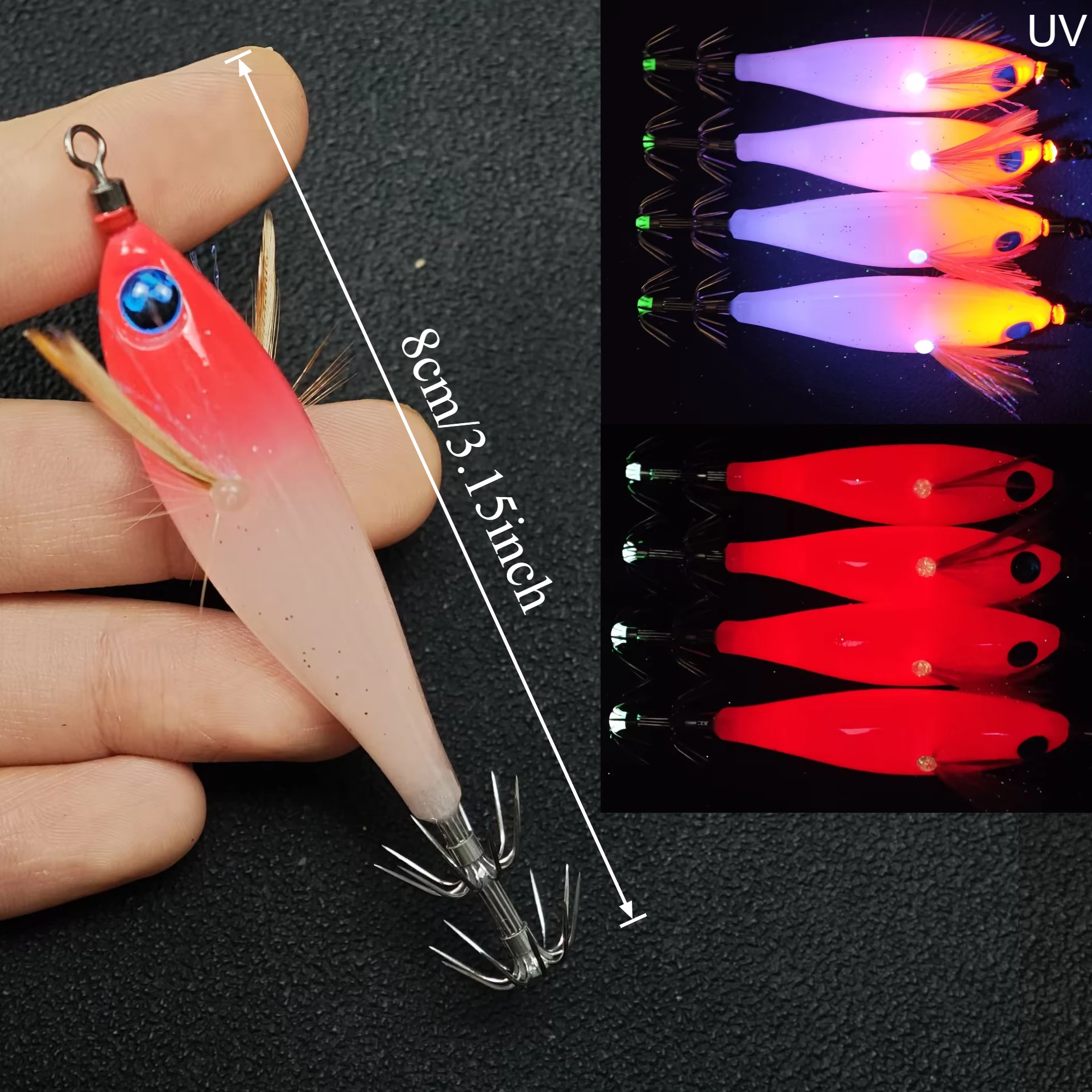 4pcs Glow Wood Shrimp Bait Octopus Fishing Lure Sea Fishing Lure Egi Set Horizontal Squid Jig Luminous