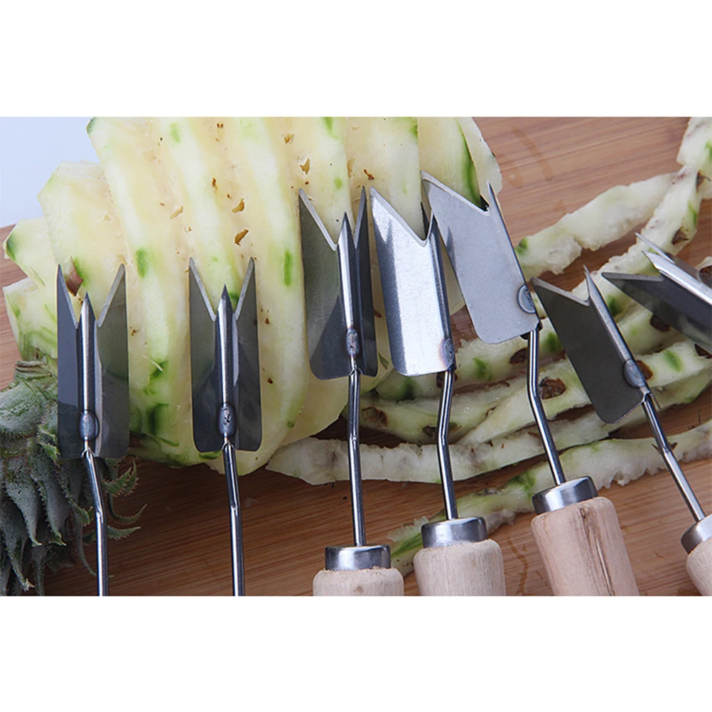 

7pcs Pineapple Knife Eye Remover Stainless Steel Stainless Steel Pineapple Fork Fruit Tool Wood