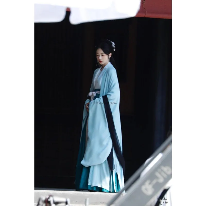 Moyu Yunjian Jiangli Same Style Hanfu Ancient Costume Fairy And Elegant Full Waist Wei Jin Cross Collar Chinese Large Dress