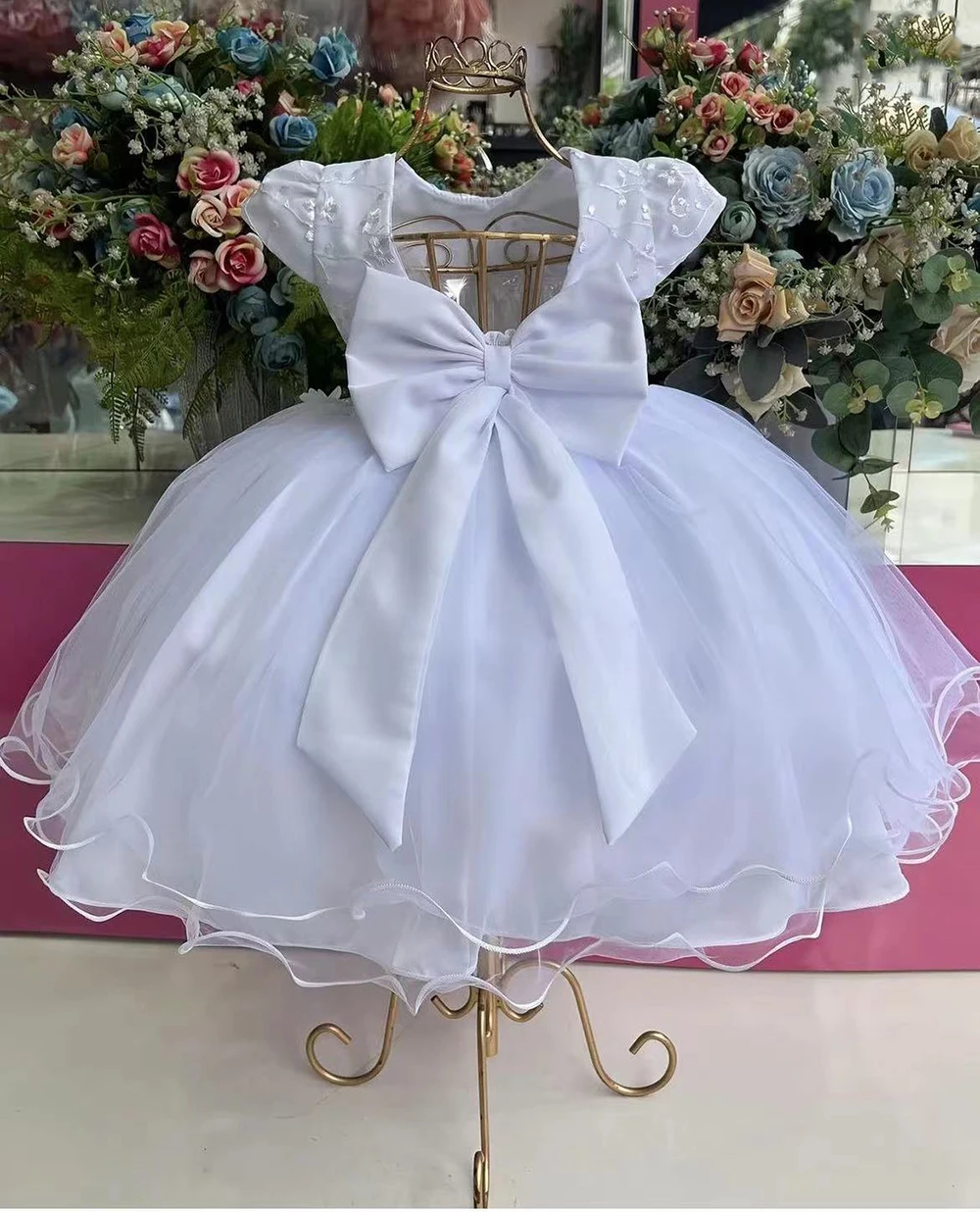 3D Butterfly Applique Tulle Puffy Flower Girl Dress For Weddong With Bow Lovely First Communion Ball Gowns Kids Birthday Dress