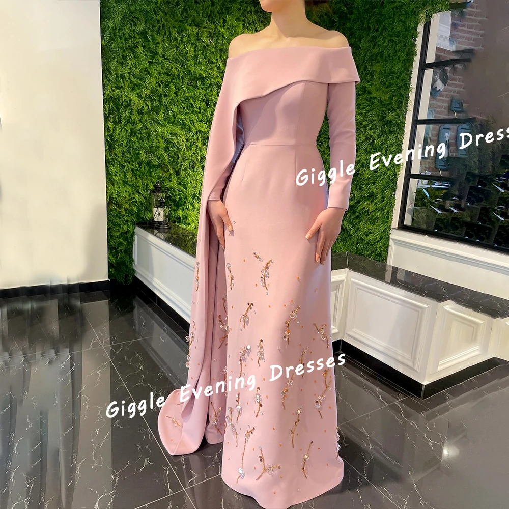 Giggle Crepe Boat Neck Beading Prom Gown Saudi Arab Elegance Close-Fitting Floor-Length Evening Party Dresses for Women 2024