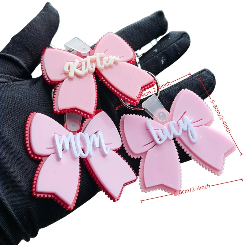 Customized Bow Name Keychain Personalized Acrylic Nameplate Keyring Bag Pendant Birthday Valentine's Day Gift