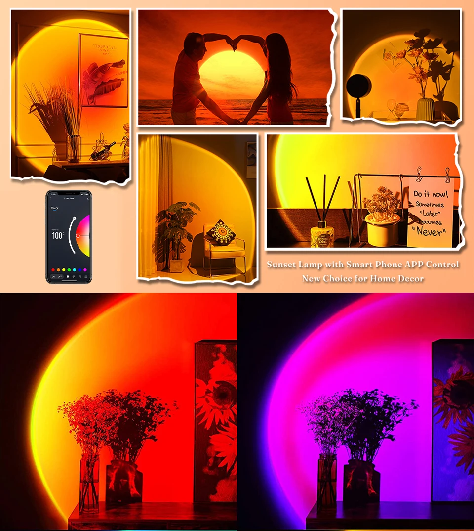 LED Sunset Lamp Nightlights USB Projector Birthday Party Decoration Mood Lights For Bedroom Living Room Wall Photography_maomaolike.com