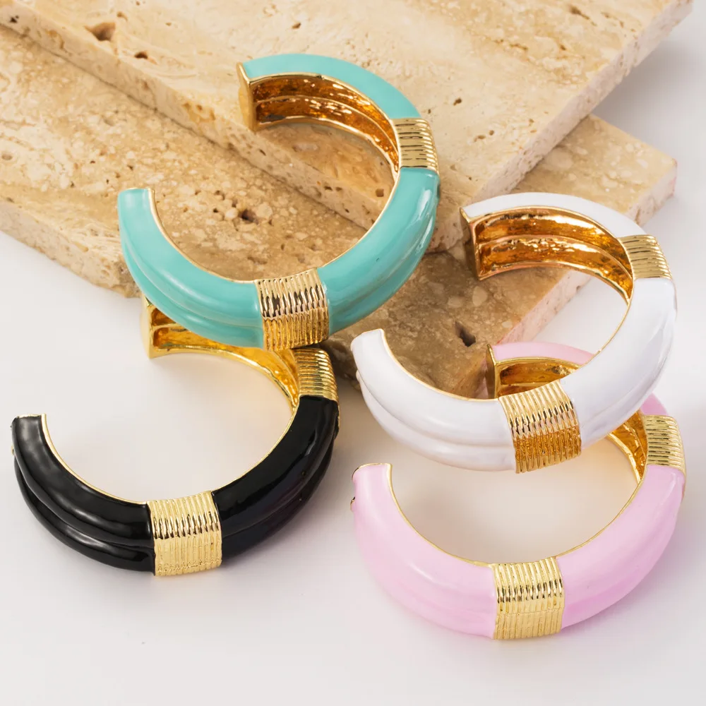 French Style Retro Aloofness Style Oil Dripping Wide-Brimmed Multi-Layer Ridge Pattern Open-Ended Bracelet Fashion Bangles