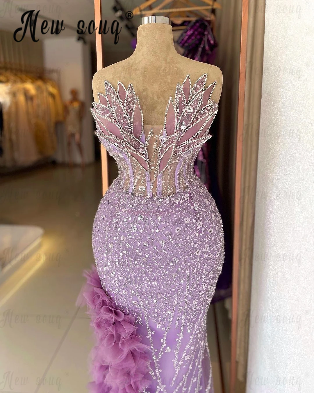 Fashion Sequins Pink Evening Dress Two Colors Purple Feather Leaf Designs Wedding Dinner Night Gowns Midi Long Cocktail Dresses