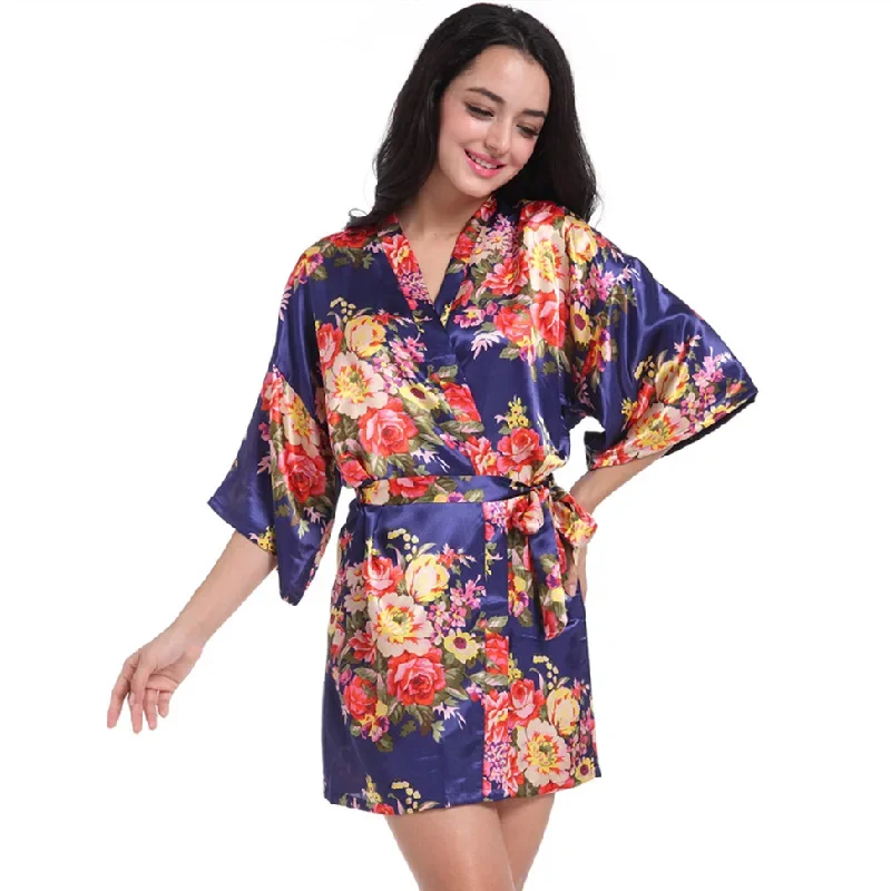 Mulher floral quimono robe cetim vestido de noiva vestido de dama de honra robes sleepwear