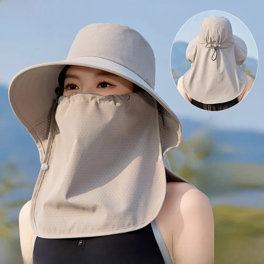 

Fisherman Hat Wide-Brimmed Shawl Mask Hat Adjustable Breathable Picking Tea Hat Thin Face Cover Neck Protection Cap Cycling