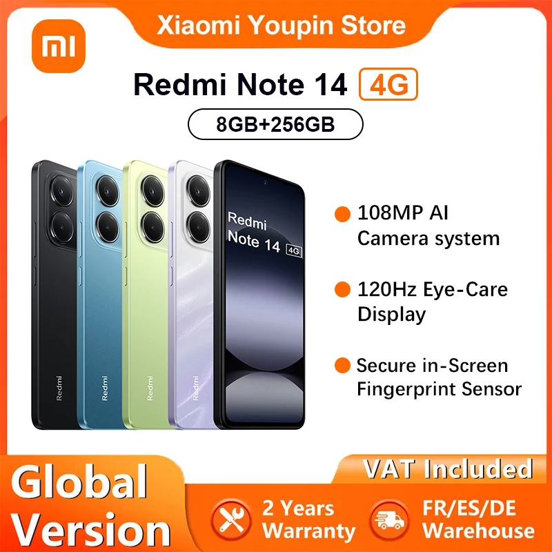 الإصدار العالمي من هاتف Xiaomi Redmi Note 14 4G الذكي MediaTek Helio G99-Ultra 108MP AI كاميرا 5500mAh بطارية 6.67 "120 هرتز #1