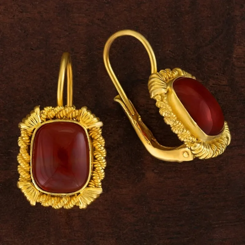 Fashion Temperament Women's Golden Earrings Square Red Stone Leverback Earring Wedding Birthday Party Anniversary Gift Jewelry