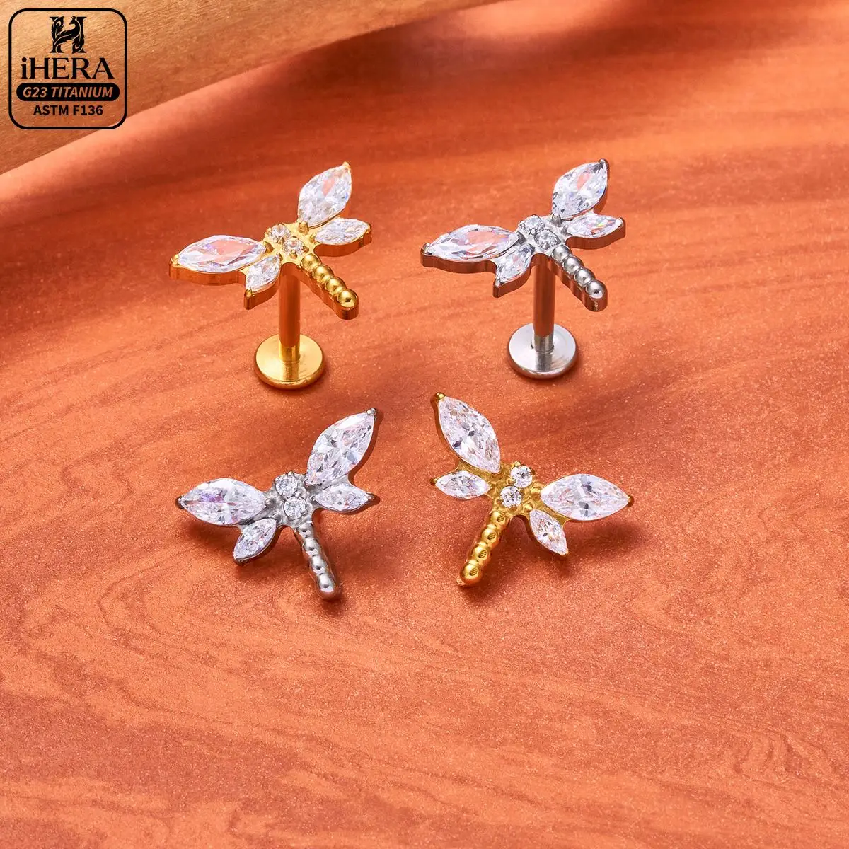 F136 Titan-Piercing-Set mit glitzernden Fächer-, Herz-, Kronen-, Libellen-, Schleifen- und Blumen-Ohrringen mit flacher Rückseite für Knorpel, Helix, Tragus, Conch und Lippe – Detail 16