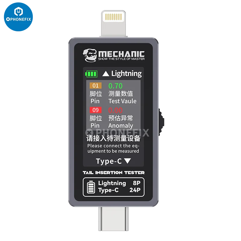 Probador mecánico USB de inserción trasera Digital de precisión, T-824 mecánico sin desmoldeo, comprobación de potencia de corriente, Lightning tipo