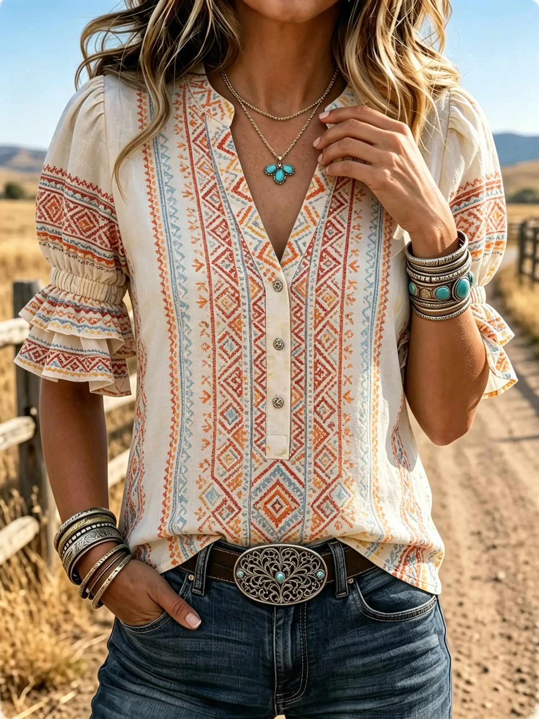 Chemise à manches courtes pour femmes, design distinctif, imprimé délicat, hauts féminins pour les rassemblements en plein air, vêtements décontractés pour occasions spéciales