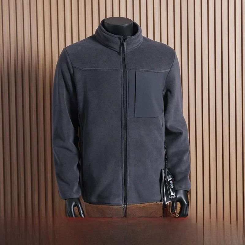 

Outdoor Windproof Double-sided Orlon Stand Collar Jaet for Men Stand Fit Casual Sle Zipper Closure Long Sve Polyester