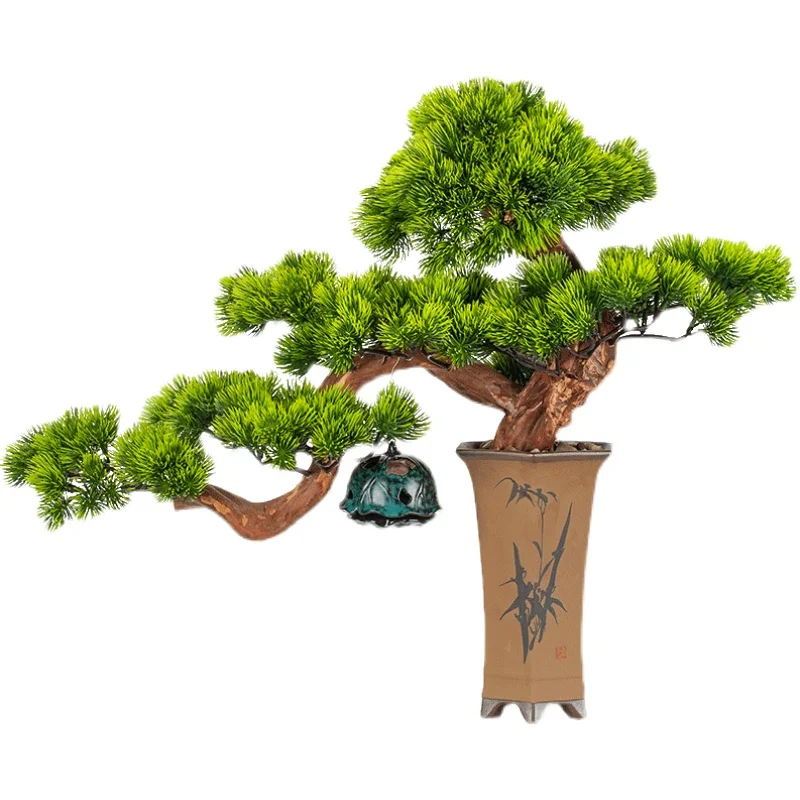 

Simulation welcome pine bonsai new Chinese decoration green plant fake tree potted office porch living room hotel decoration