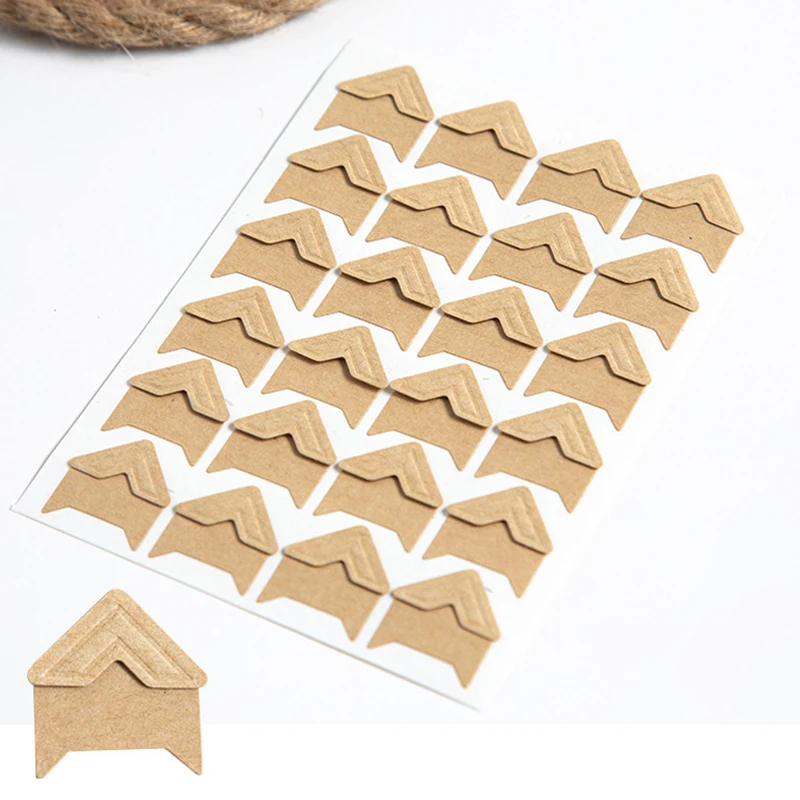 Kraft Paper Stickers For Photo Albums Retro DIY Scrapbook Sticker Scrapbooking Picture Frame Corner Decor 24pcs/Sheet