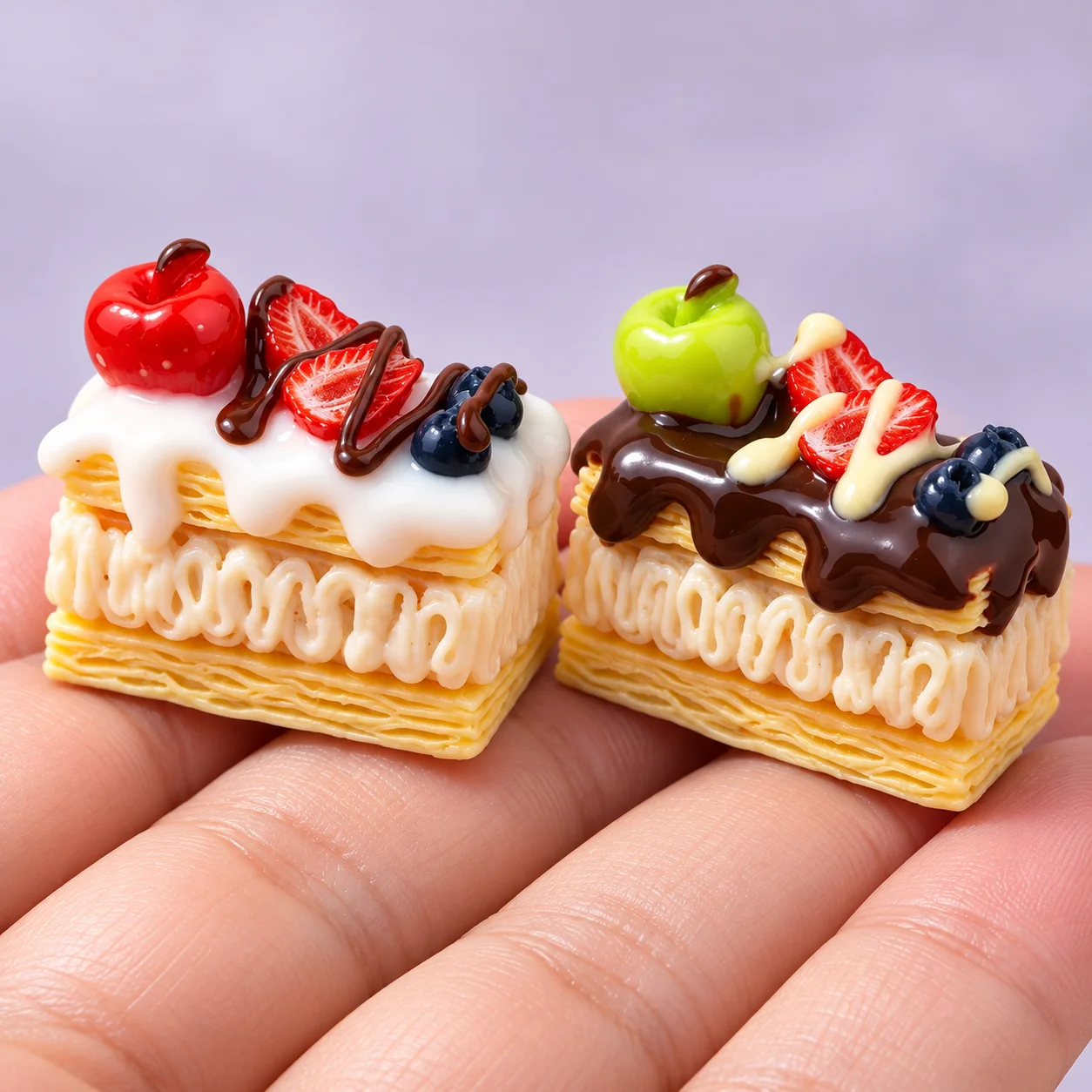 Mini Apple Napoleon Cake Resin Cake Dessert Food Models Miniature DIY Keychain Pendants Dollhouse Accessories Desktop Decor