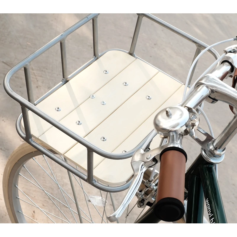 Bicycle Retro Basket Aluminum Alloy Wood Material Commuter Bike Cycling Parts