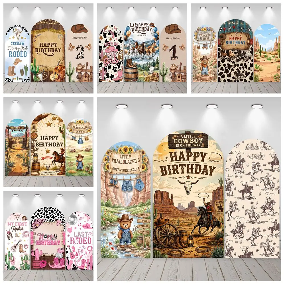 Western Cowboy Theme Arch Backdrop Cover  Boys Birthday Party Decor Little Cowboy Rodeo  Baby Shower Photography Booth Props