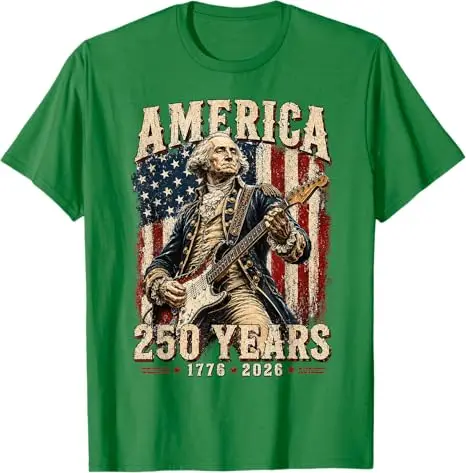Vintage George Washington spielt Gitarre 250 Jahre Amerika T-Shirt Y2k Lustiges Washington-Gitarren-T-Shirt 1776 2026 Humor Patriotisches T-Shirt – Detail 9