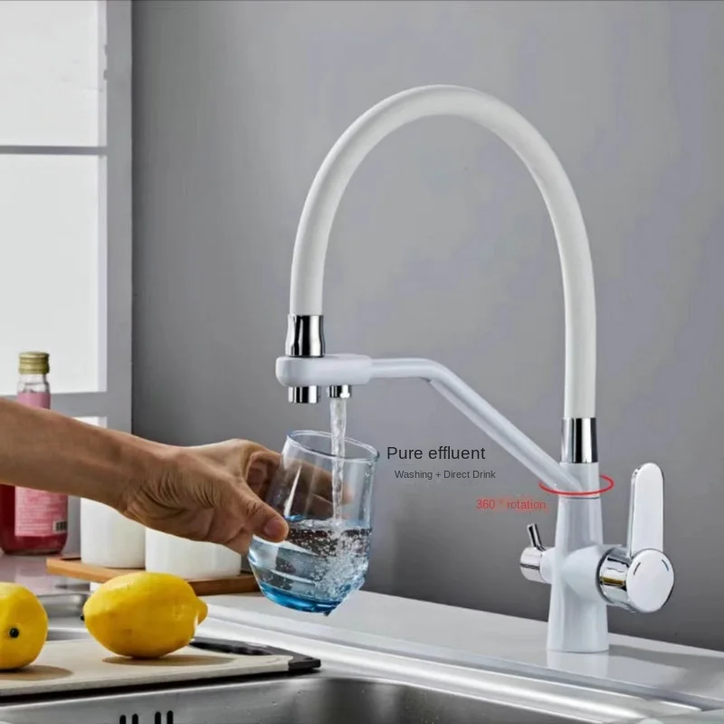 

Kitchen Sink Faucet Pedestal Mount 360° Pull-Out Spout Purifying Hot and Cold Water Mixer Faucet