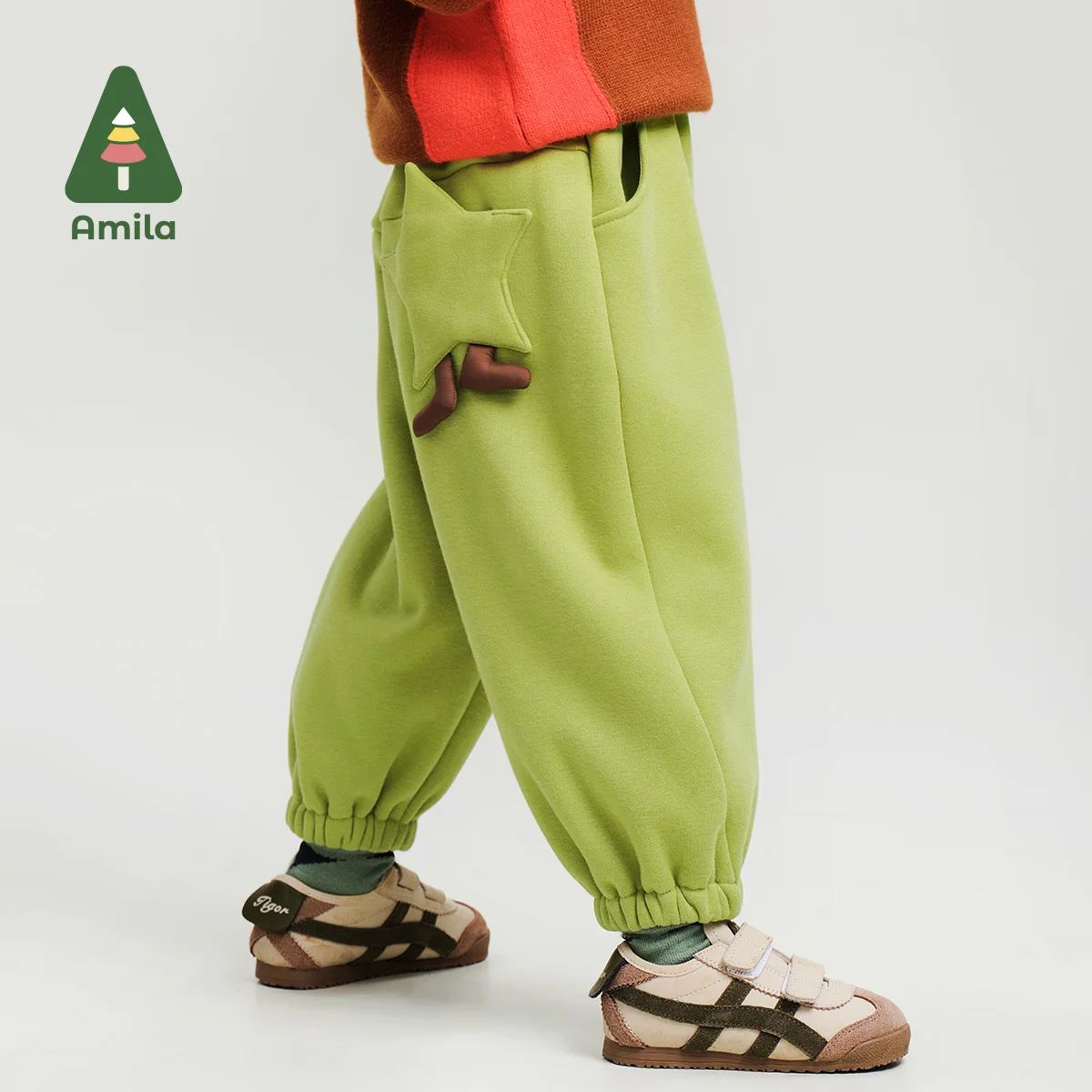 Amila Baby Trousers 2024 Winter New High Quality Girls Solid Color Plus Velvet Warm Skin-Friendly And Casual Children‘s Pants