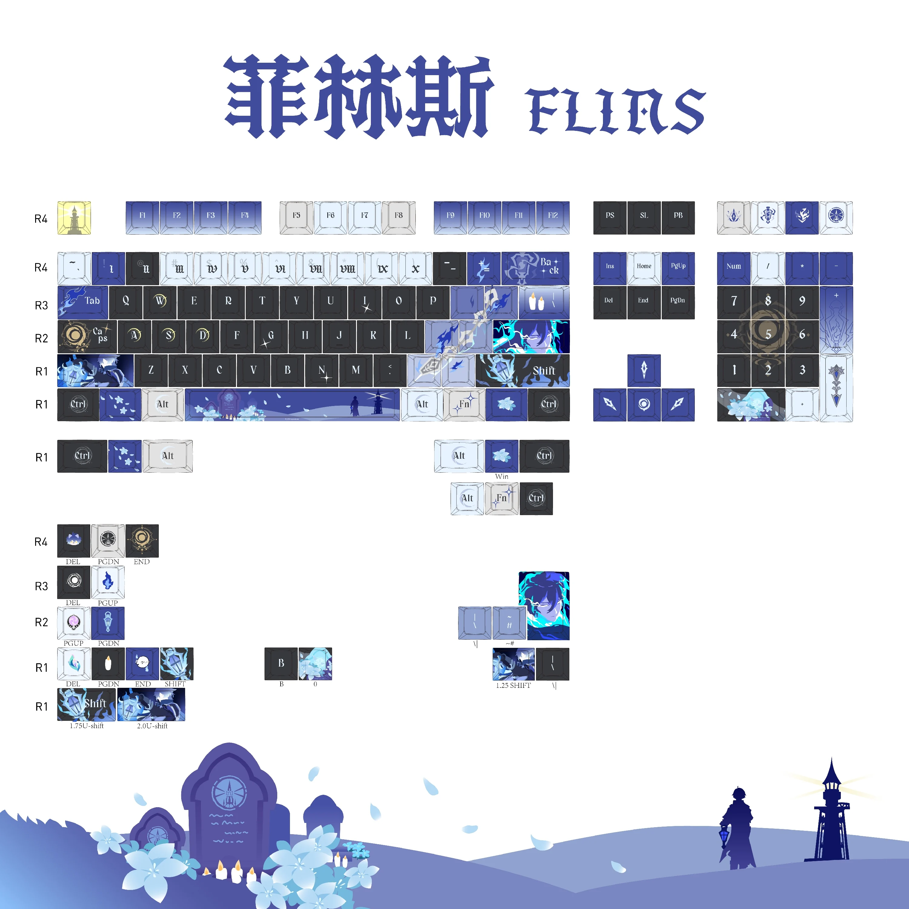 130 + Flynn Keycaps Genshin Sons of Crimson game merchandise cherry side engraved PBT keycaps for Made68 Mad68 Wooting 60