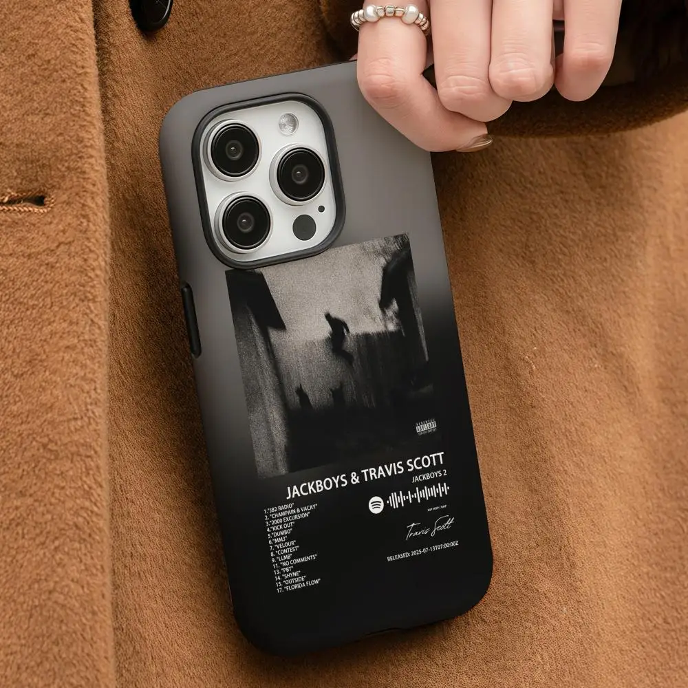 حافظة هاتف لهاتف آيفون 17 16 15 14 13 12 Pro Max Plus لامعة عالية الدقة بطبقة مزدوجة غلاف صلب سائل T-Travis S-Scotts Jackboys 2