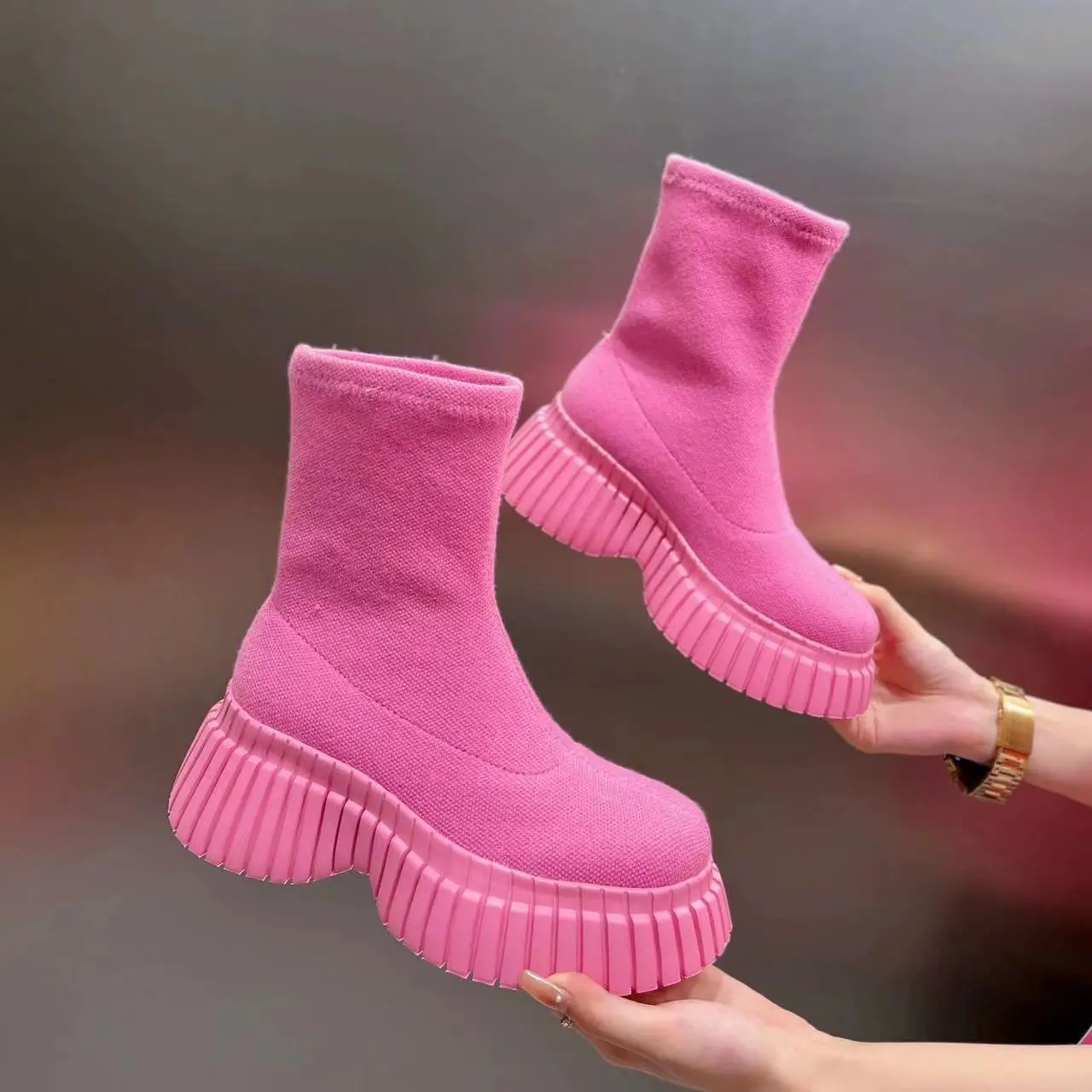 Autumn Winter Women Shoes 2023 New Platform Women\'s Boots Comfortable Wedge Ladies Knee Boots Breathable Casual Pink Long Boots