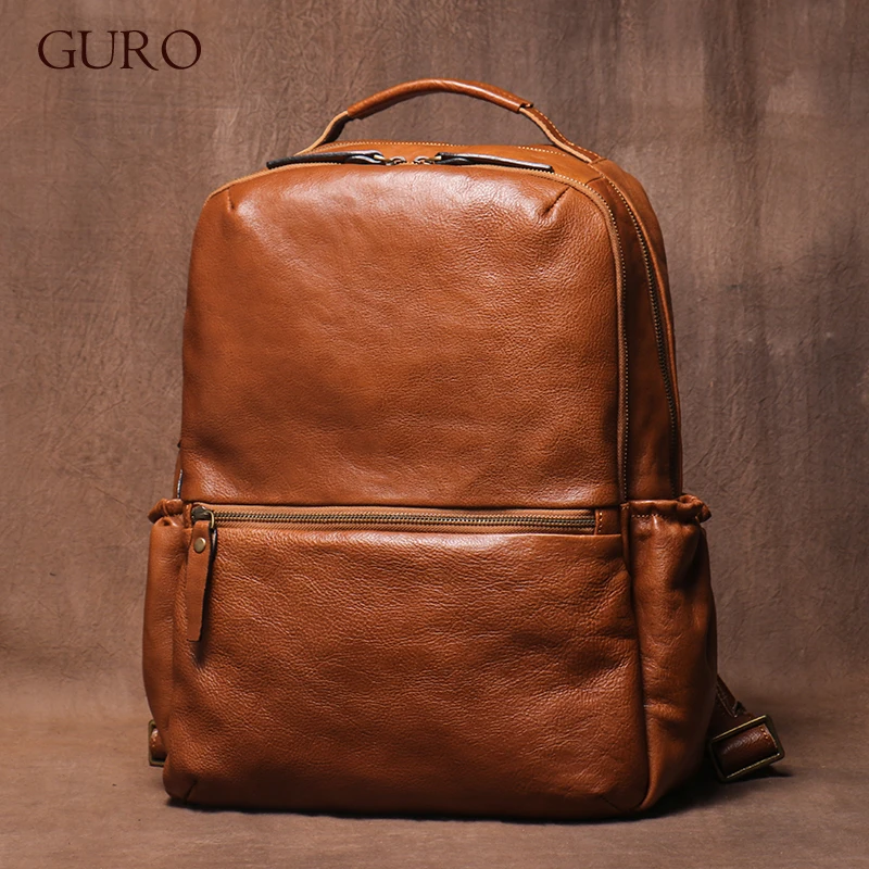 

GURO High Quality Genuine Leather Backpack Men Large Capacity Business Travel bag Luxury Student School Bag Laptop Computer Pack