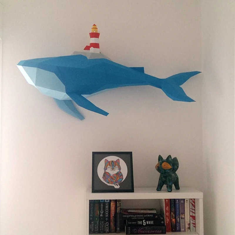 1m Blue Whale Moves Small Island Castle Paper Model Kit Marine Animal Models Papercraft 3D Home Decor Wall Decorations Sculpture