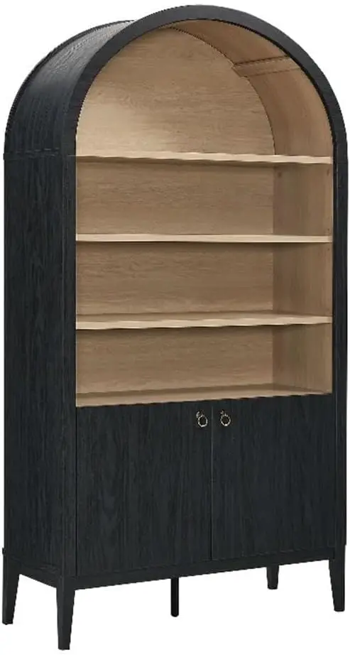

Nolan Tall Arched Storage Display Cabinet, 74 Inch, Black, Open & Closed Shelving, Modern Accent Cabinet