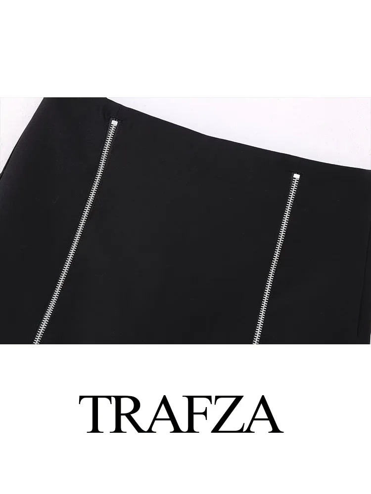 TRAFZA Fashion Women Casual Culottes Vintage Zip-Trim Decorate Culottes Slim-Fit Mid-Waist All-Match Short Culottes Skorts Mujer