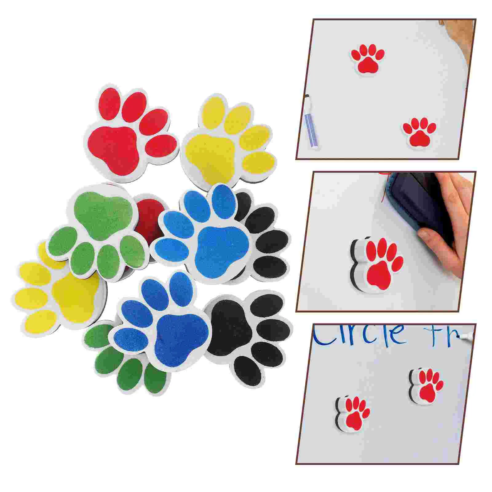 Magnetic White Board Erasers 10Pcs Paw Print Dry Erase Eraser Chalkboard Cleaner Cartoon Whiteboard Erasers Classroom