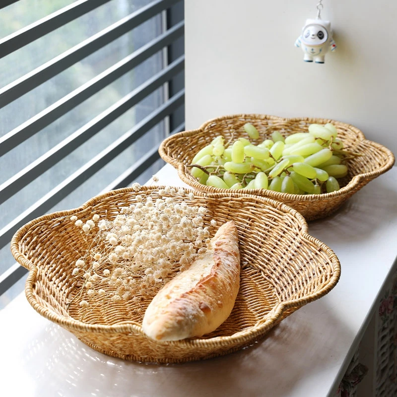 Cesta de almacenamiento tejida a mano, organizador de frutas, aperitivos, artículos diversos, bandejas de almacenamiento de escritorio para el hogar, plato de pan de comida de cocina