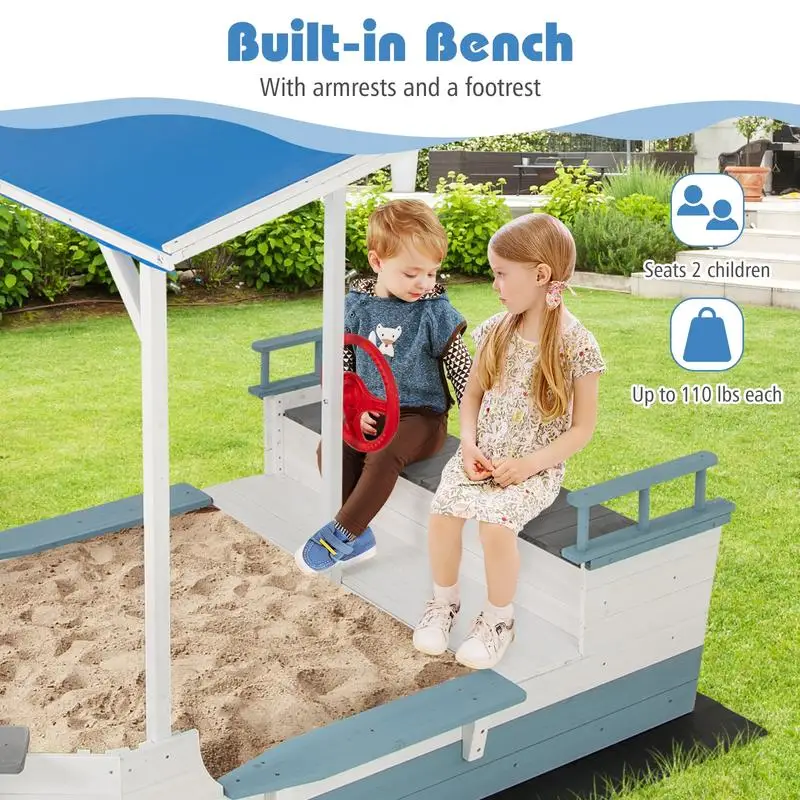 Obrázek 6: Pirát koráb sandbox s baldachýn s lavice sedačky a dno liner-white