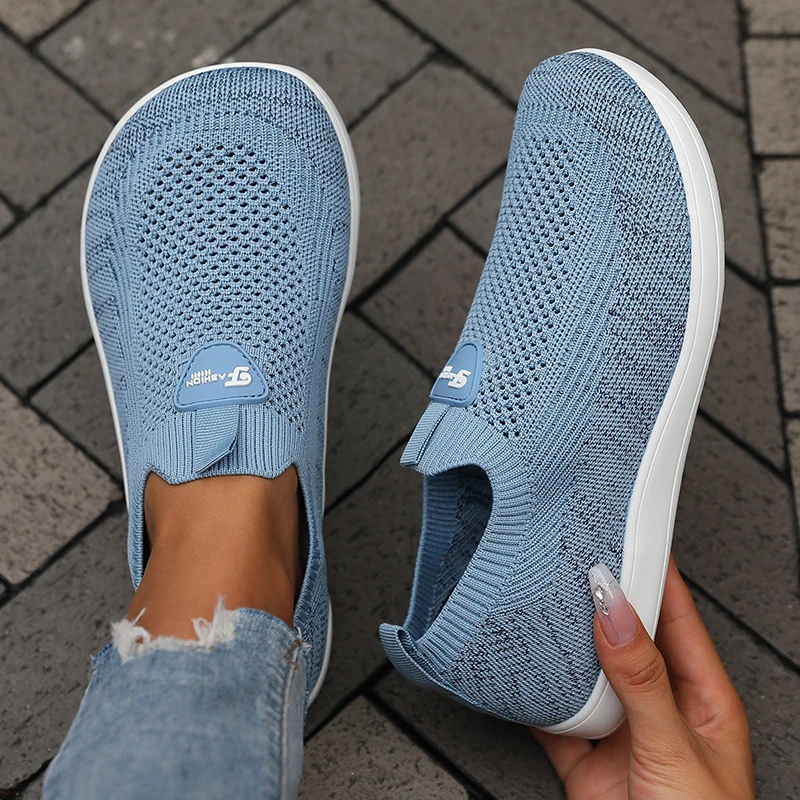 Damenschuhe mit breiter Zehenpartie, atmungsaktiv, gestricktes Mesh, weiche Sohle, zum Hineinschlüpfen, Barfußschuhe, 2023, lässig, bequem, breite Zehen-Walking-Sneaker – Detail 5
