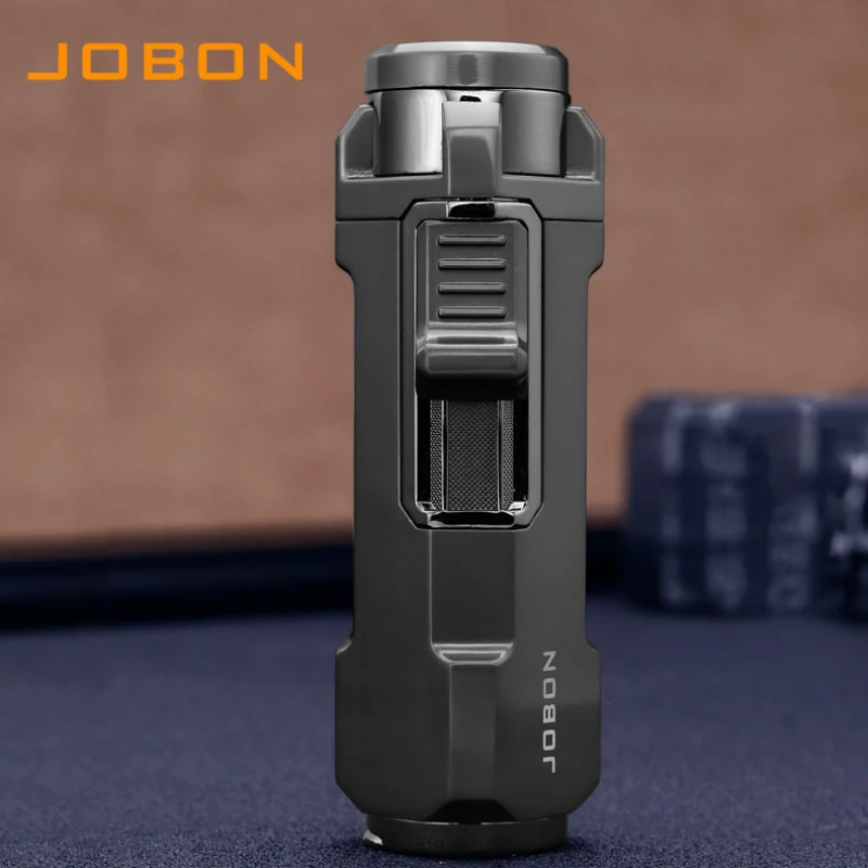 2024 JOBON New Metal Windproof 3 Blue Flame Butane Gas Cigar Lighter Retro Multifunctional Outdoor Turbo Jet Lighter Men\'s Gift