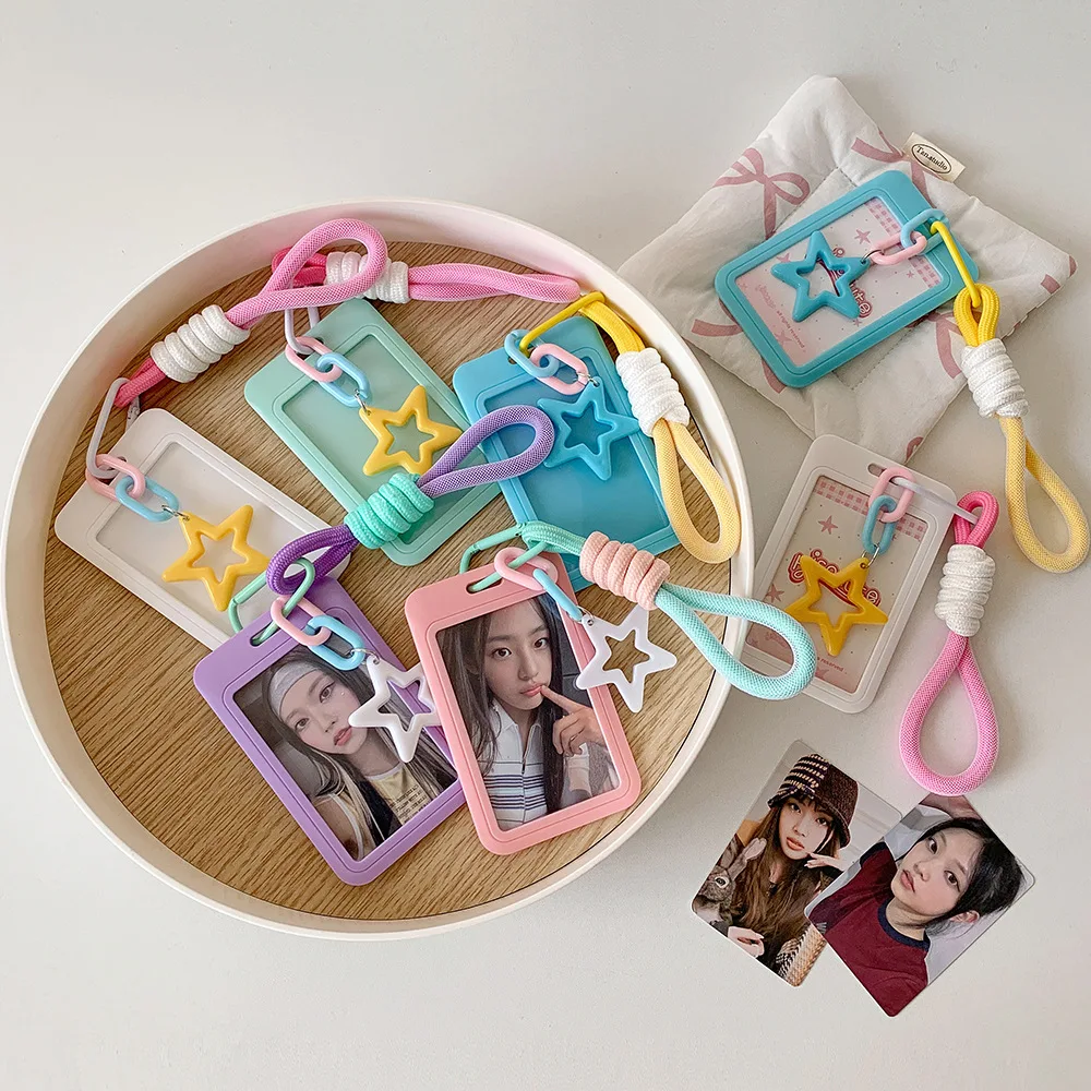 1pc Slide Kpop Photo Card Holder with Star Pendant Anti-lost Keychain 3 Inch Idol Protective Case Bag Bus Cards Sleeves Supplies