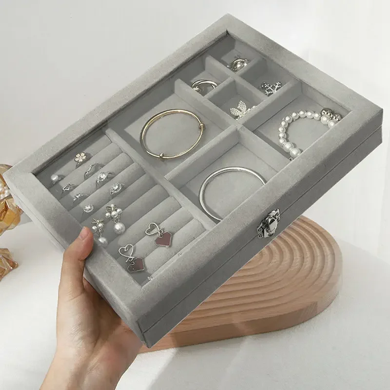 Velvet Jewelry Box Display Tray Drawer Storage Jewellery Holder for Ring Earrings Necklace Bracelet Soft Velvet Organizer Case