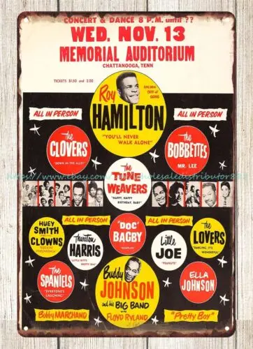 1957 Roy Hamilton, Clovers Memorial Auditorium Concert Poster metal tin sign