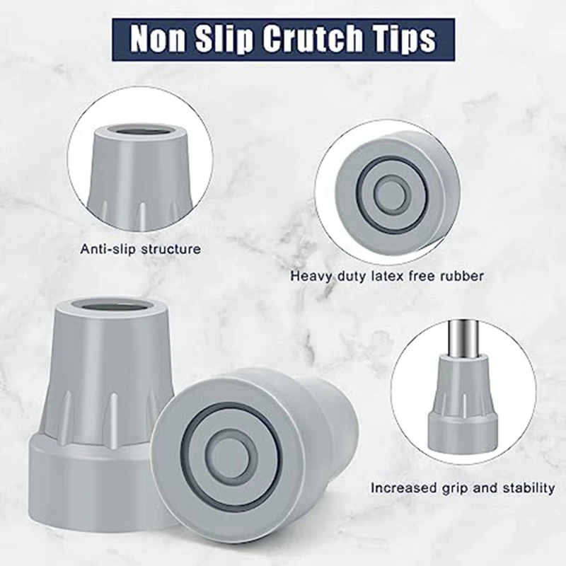 Crutch Tips, 7/8Inch Heavy Duty Non-Slip Rubber Cane Tips, Replacement Cane Foot Caps, 6 PCS