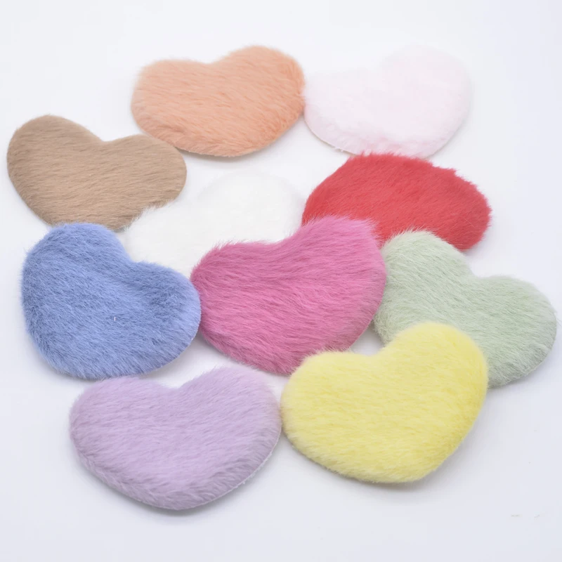 10Pcs 65*45mm Padded Plush Heart Applique for DIY Headwear Hair Clips Bow Decor Accessories Clothes Hat Shoes Sewing Patches