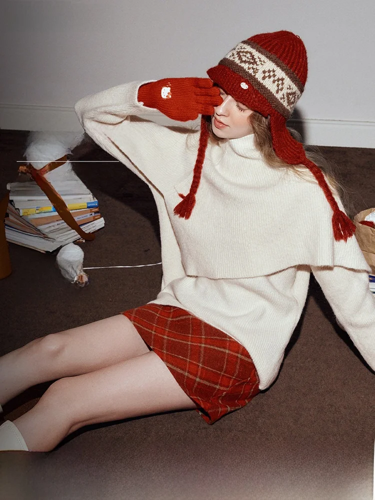 

OLrain Lazy Sle Detachable Scarf Knitted Sweater Two-Piece Set Winter Layering Inner Wear Ele Overhead Sweater