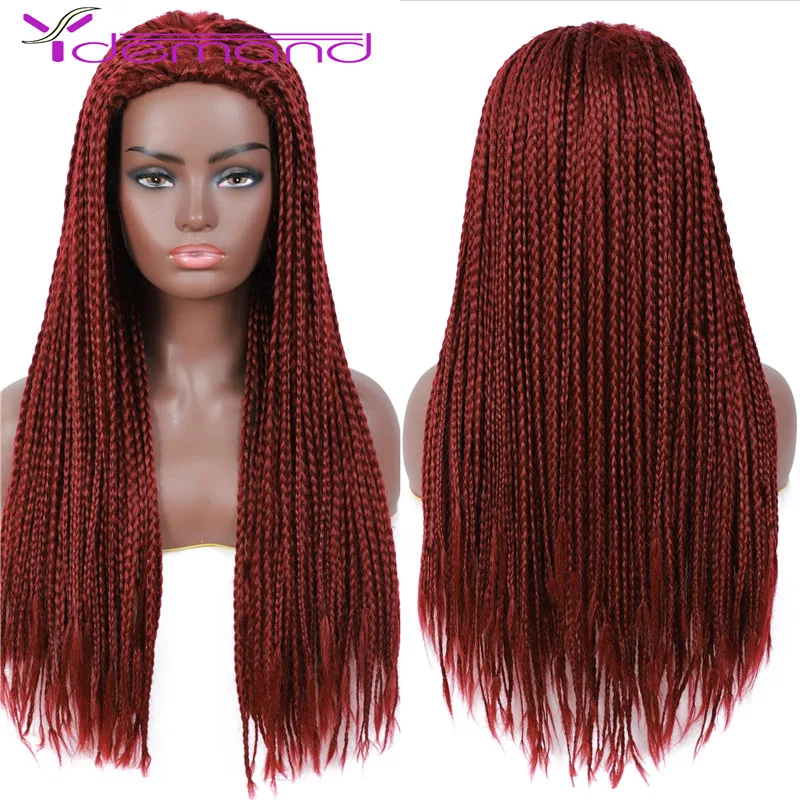 Y Demand Long Black Braided African Wig Headband Box Braids Wig Natural Synthetic Braiding Hair For Afro Women/Men