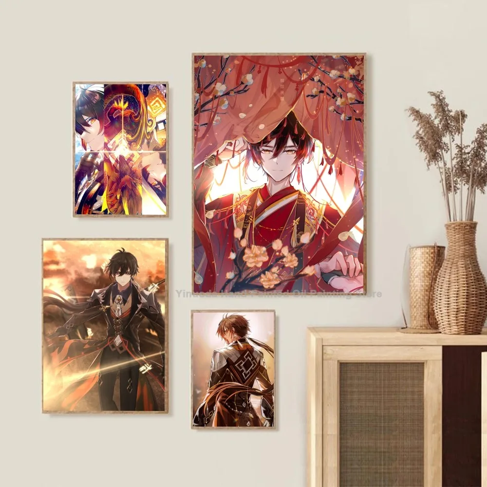 Game Anime Genshin Impact Zhongli Posters Stickers Living Room Bedroom Entrance Cafe Wall Art Decoration Painting Room Decor