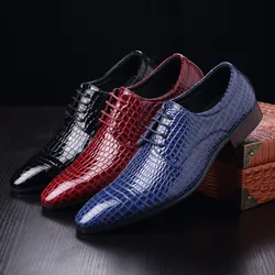 38-48 Mens PU Leather Shoes Luxury Crocodile Pattern Men Business Dress Casual Social Shoe Male Wedding Footwear Zapatos Hombre